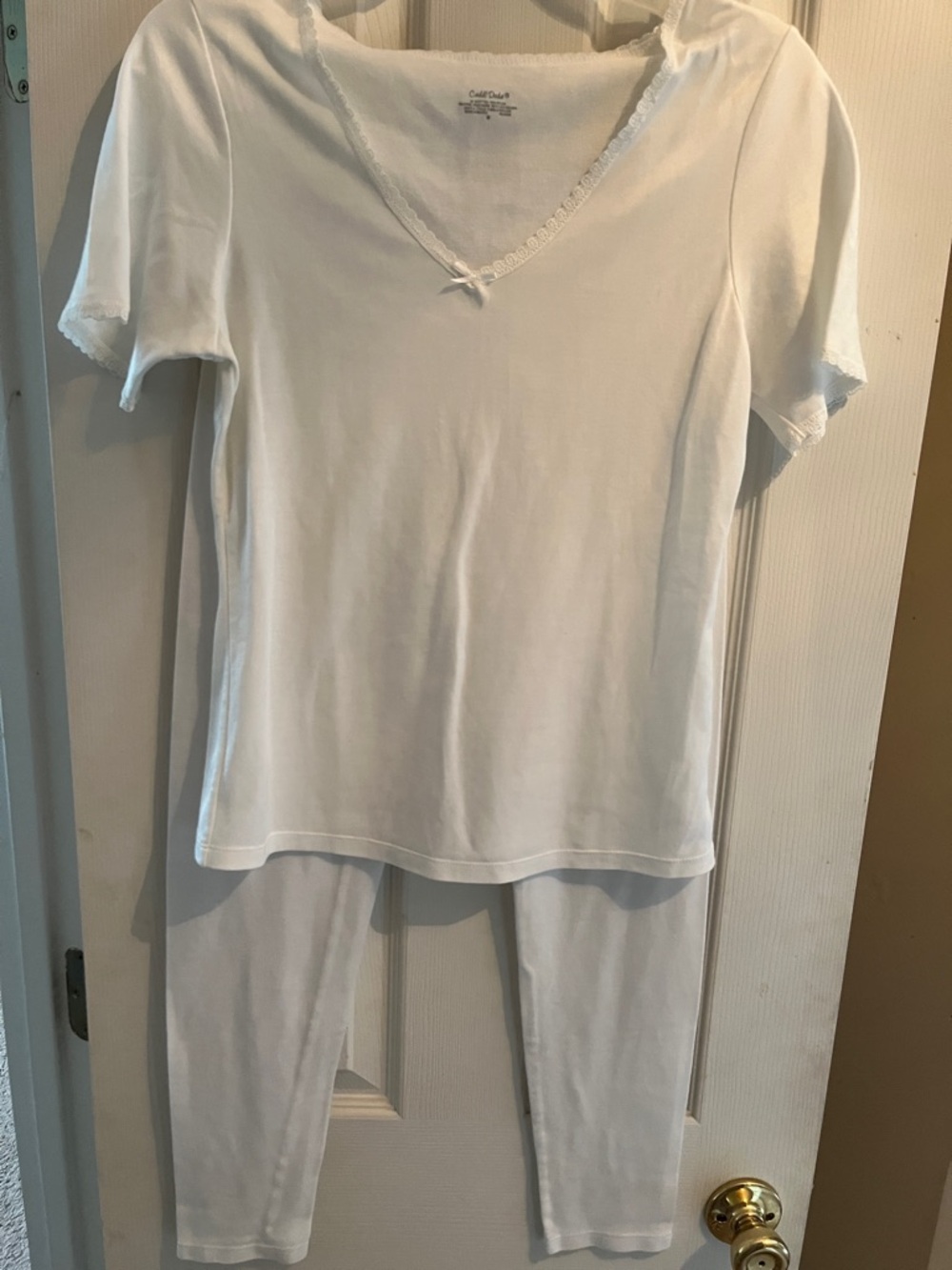 Cuddl Duds White Short Sleeve Top and Leggings Set